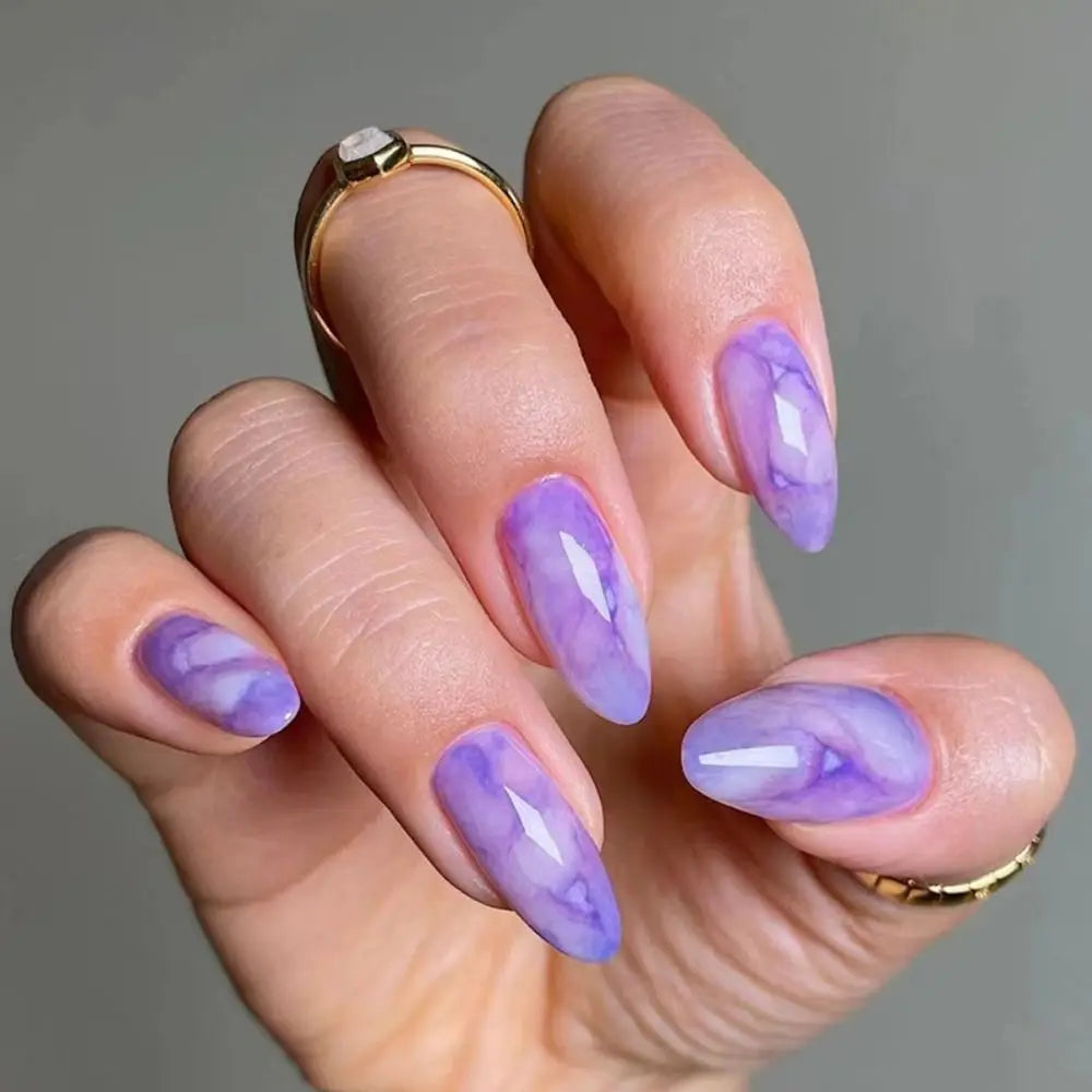 Manicure Long Almond False Nails Purple French Press on Nails Detachable Cat's Eye Cherry Fake Nials DIY