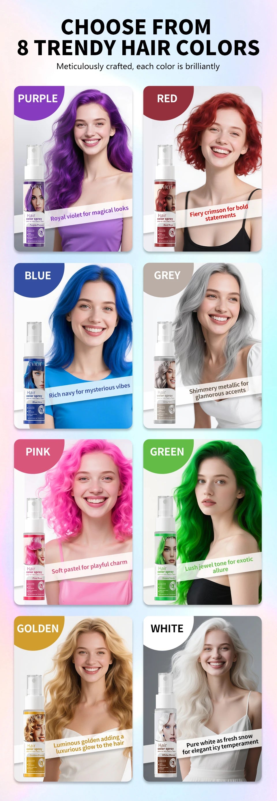 Halloween Hair Color Spray Disposable Hair Dye Spray DIY One-Time Hair Color Liquid Washable 8 colors Party Hair Styling Spray