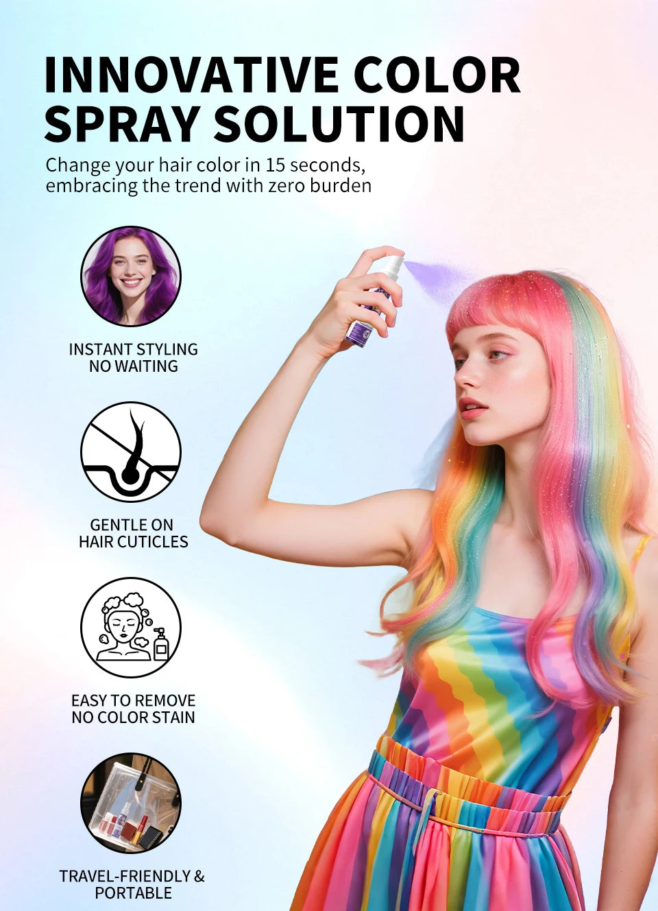 Halloween Hair Color Spray Disposable Hair Dye Spray DIY One-Time Hair Color Liquid Washable 8 colors Party Hair Styling Spray