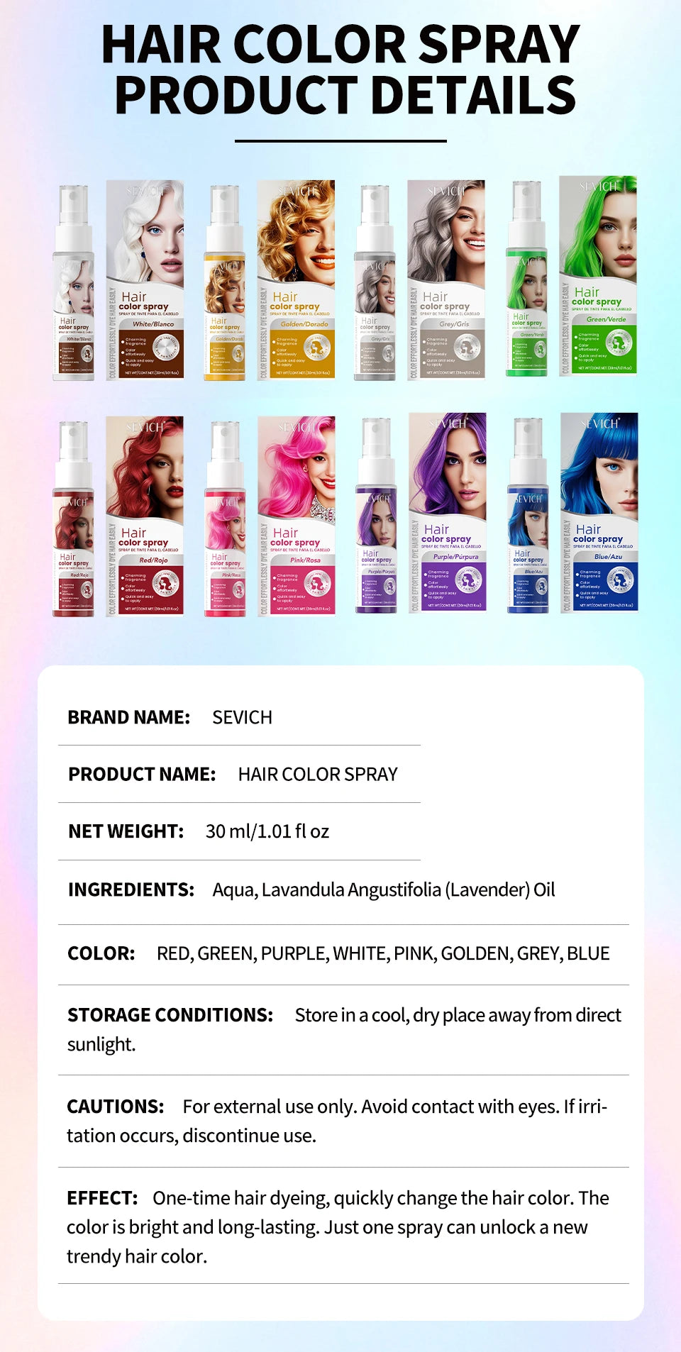 Halloween Hair Color Spray Disposable Hair Dye Spray DIY One-Time Hair Color Liquid Washable 8 colors Party Hair Styling Spray
