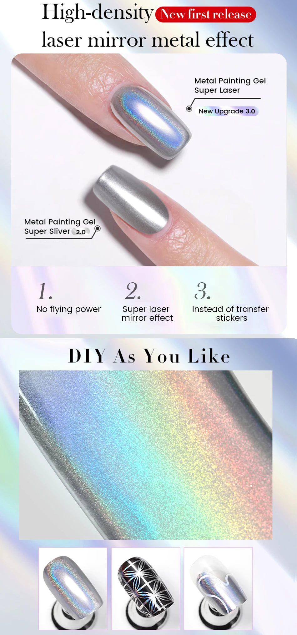 BORN PRETTY 5ml Super Sliver Metallic Gel Nail Polish Holographics Metal Effect Painting Liner DIY Nail Art Decoration Varnish