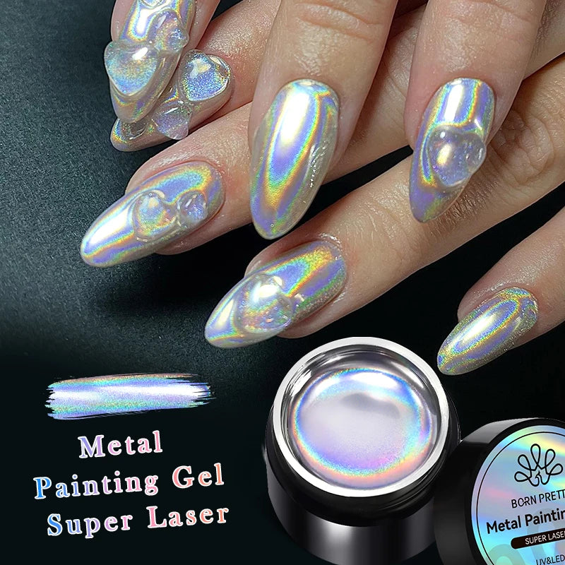 BORN PRETTY 5ml Super Sliver Metallic Gel Nail Polish Holographics Metal Effect Painting Liner DIY Nail Art Decoration Varnish