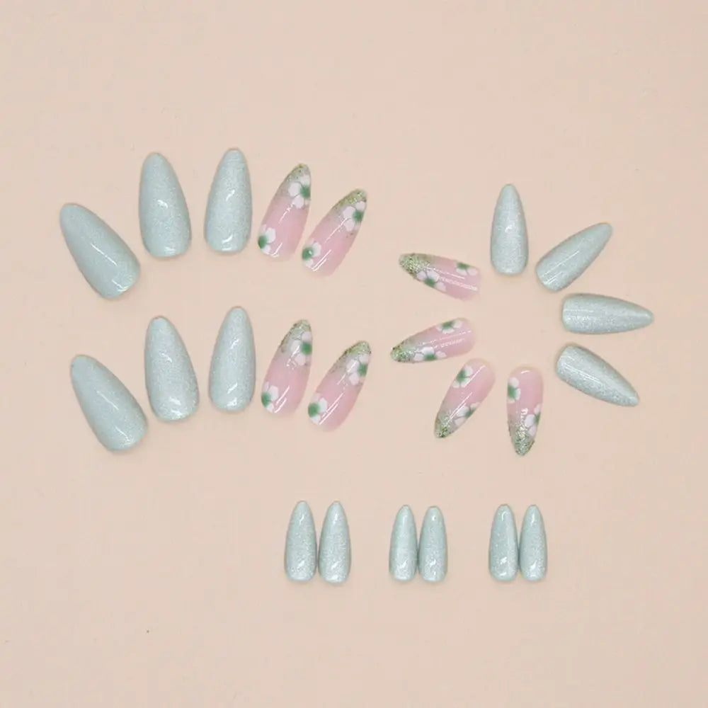 Manicure Long Almond False Nails Purple French Press on Nails Detachable Cat's Eye Cherry Fake Nials DIY