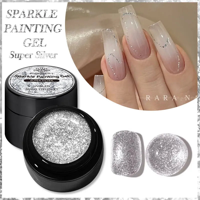 BORN PRETTY 5ml Super Sliver Metallic Gel Nail Polish Holographics Metal Effect Painting Liner DIY Nail Art Decoration Varnish
