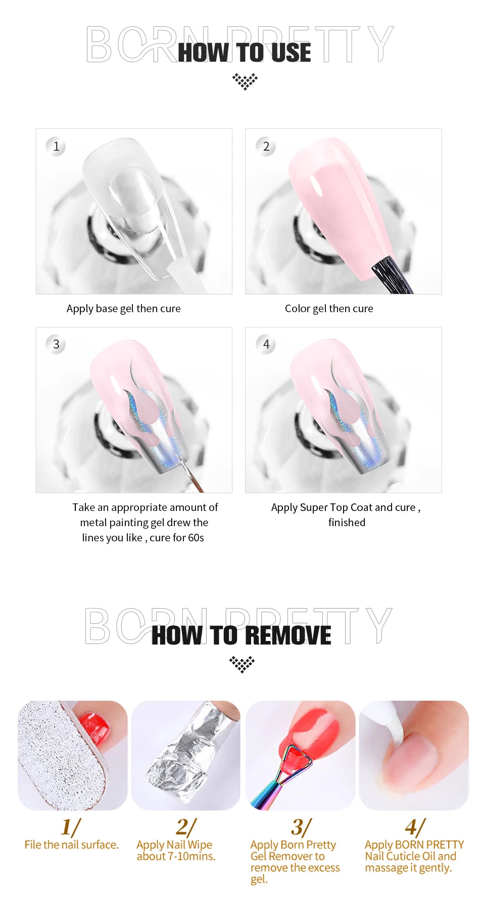 BORN PRETTY 5ml Super Sliver Metallic Gel Nail Polish Holographics Metal Effect Painting Liner DIY Nail Art Decoration Varnish