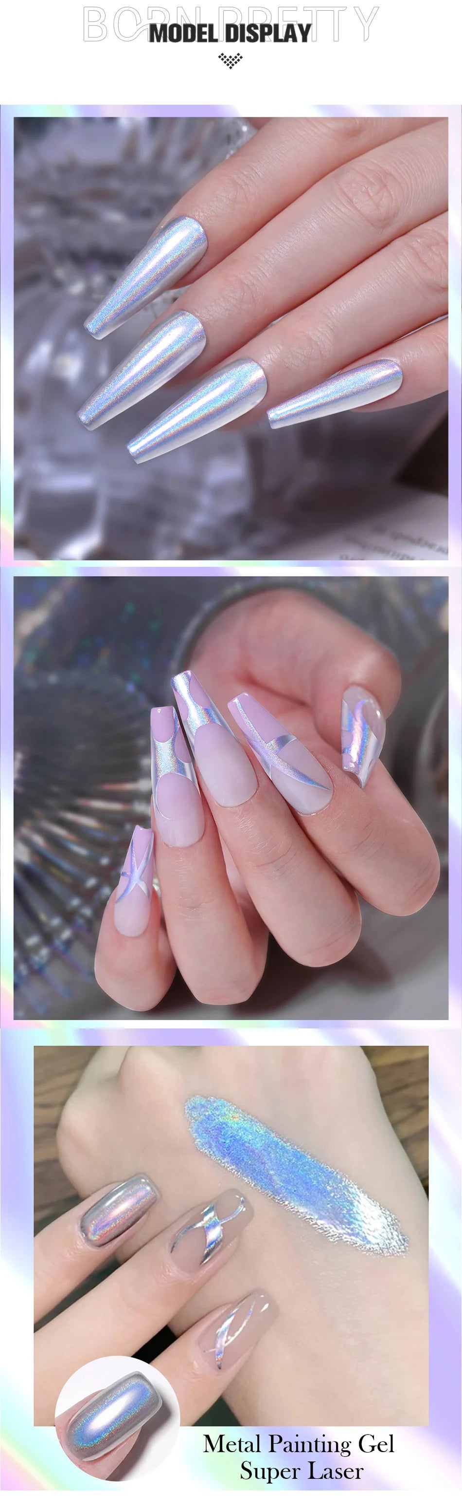 BORN PRETTY 5ml Super Sliver Metallic Gel Nail Polish Holographics Metal Effect Painting Liner DIY Nail Art Decoration Varnish