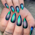 Manicure Long Almond False Nails Purple French Press on Nails Detachable Cat's Eye Cherry Fake Nials DIY