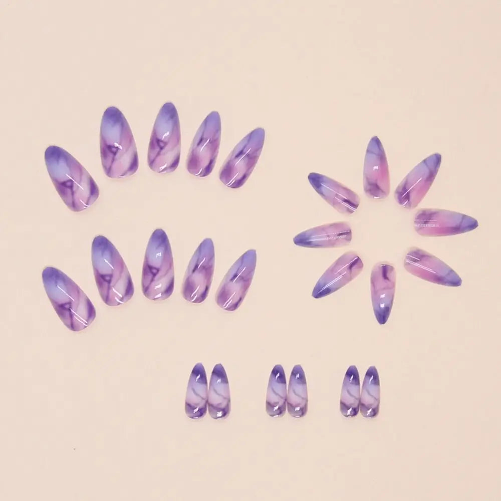 Manicure Long Almond False Nails Purple French Press on Nails Detachable Cat's Eye Cherry Fake Nials DIY