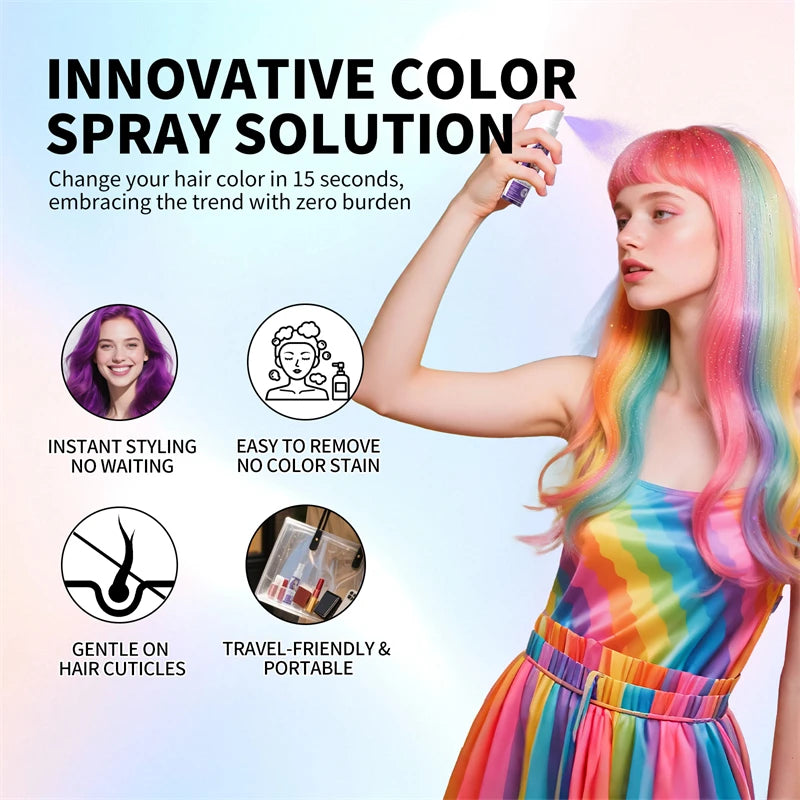 Halloween Hair Color Spray Disposable Hair Dye Spray DIY One-Time Hair Color Liquid Washable 8 colors Party Hair Styling Spray