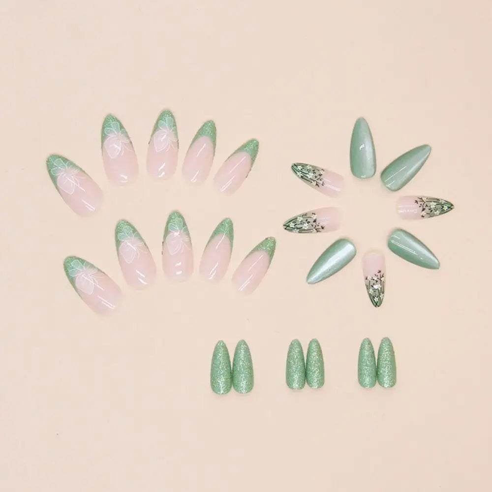 Manicure Long Almond False Nails Purple French Press on Nails Detachable Cat's Eye Cherry Fake Nials DIY