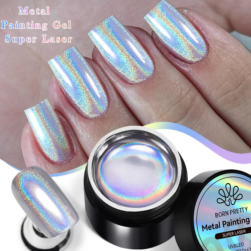 BORN PRETTY 5ml Super Sliver Metallic Gel Nail Polish Holographics Metal Effect Painting Liner DIY Nail Art Decoration Varnish