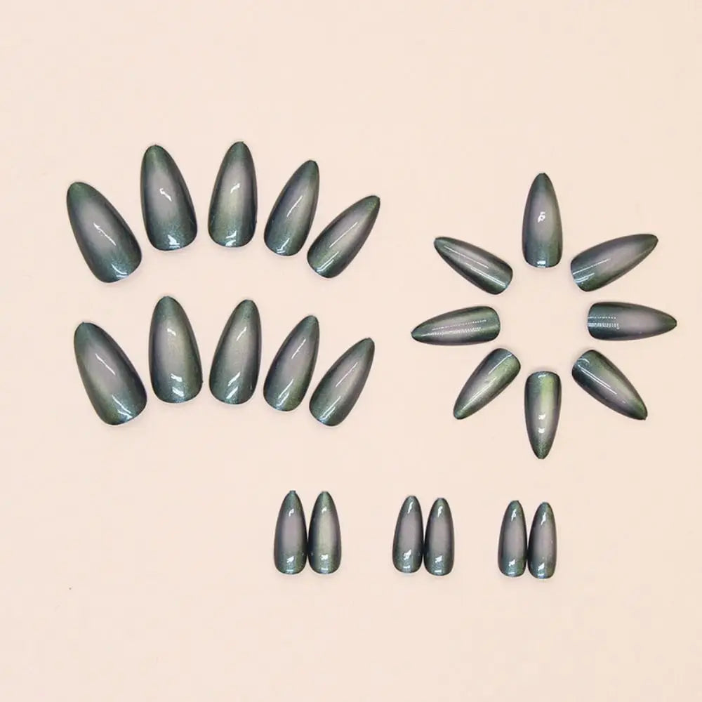 Manicure Long Almond False Nails Purple French Press on Nails Detachable Cat's Eye Cherry Fake Nials DIY
