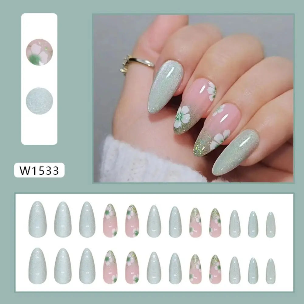 Manicure Long Almond False Nails Purple French Press on Nails Detachable Cat's Eye Cherry Fake Nials DIY
