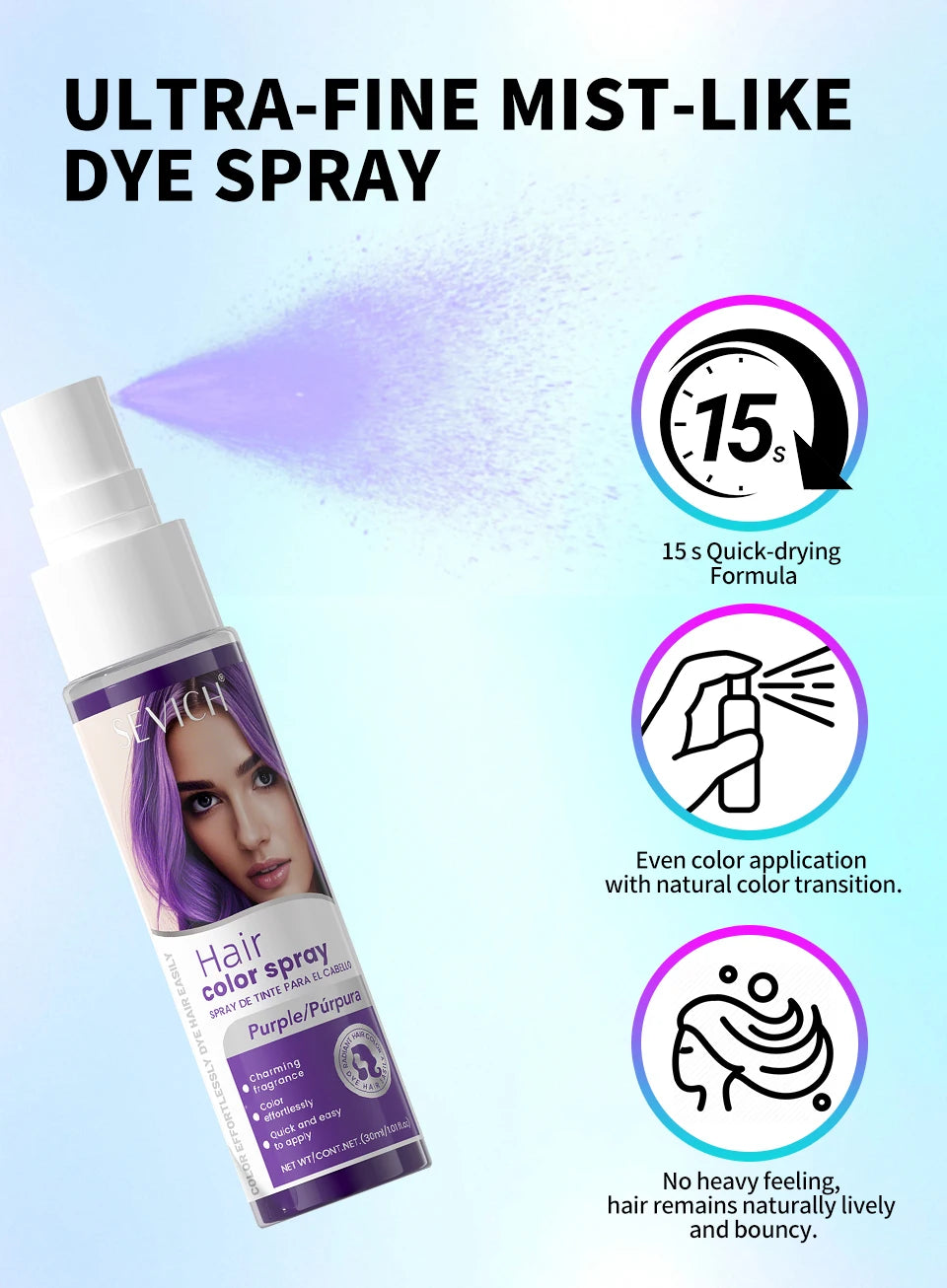 Halloween Hair Color Spray Disposable Hair Dye Spray DIY One-Time Hair Color Liquid Washable 8 colors Party Hair Styling Spray